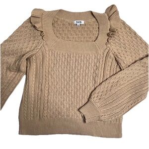 525 American Womens Chunky Cable Knit Sweater Cotton Ruffle Ballon Sleeve Sz L